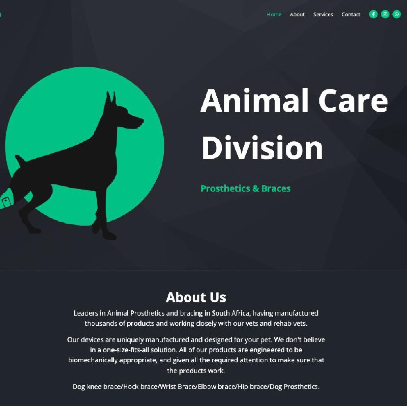 Animal Care website — hero section
