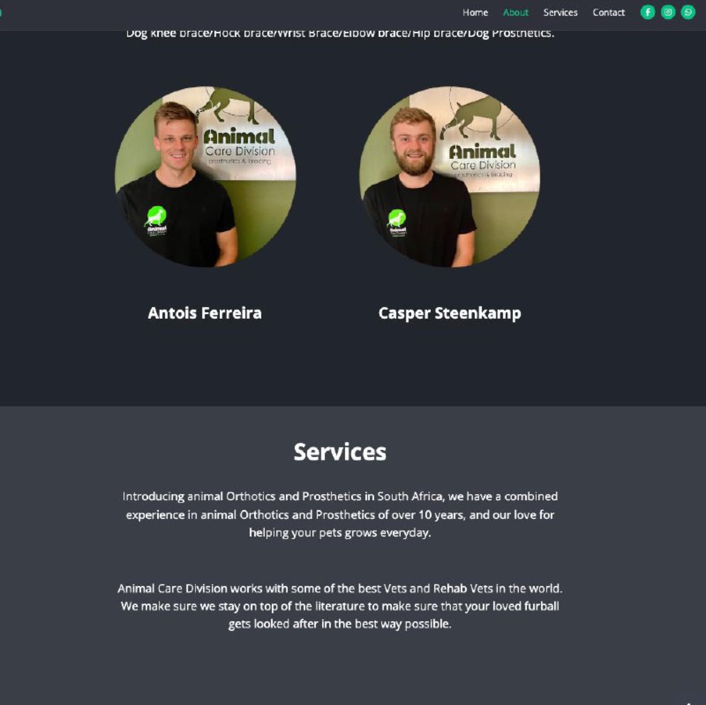 Animal Care website — team section