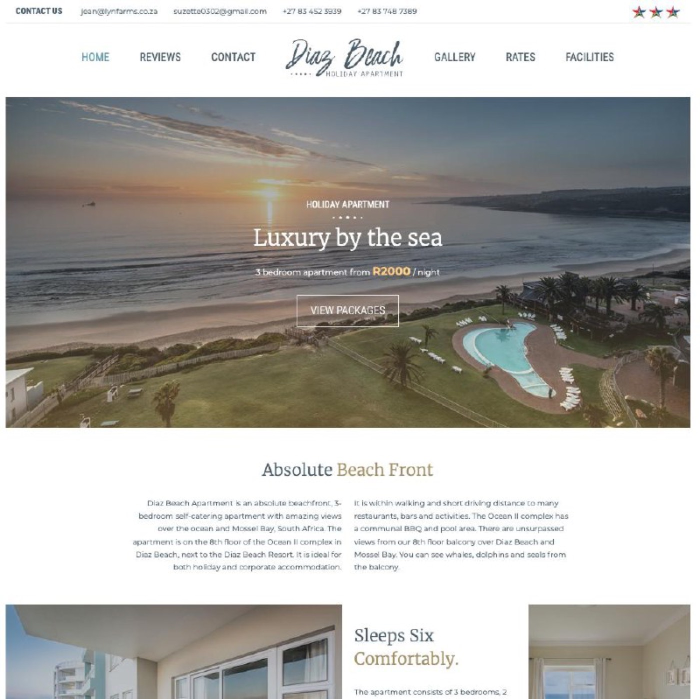 Diaz Beach Apartment website — hero section