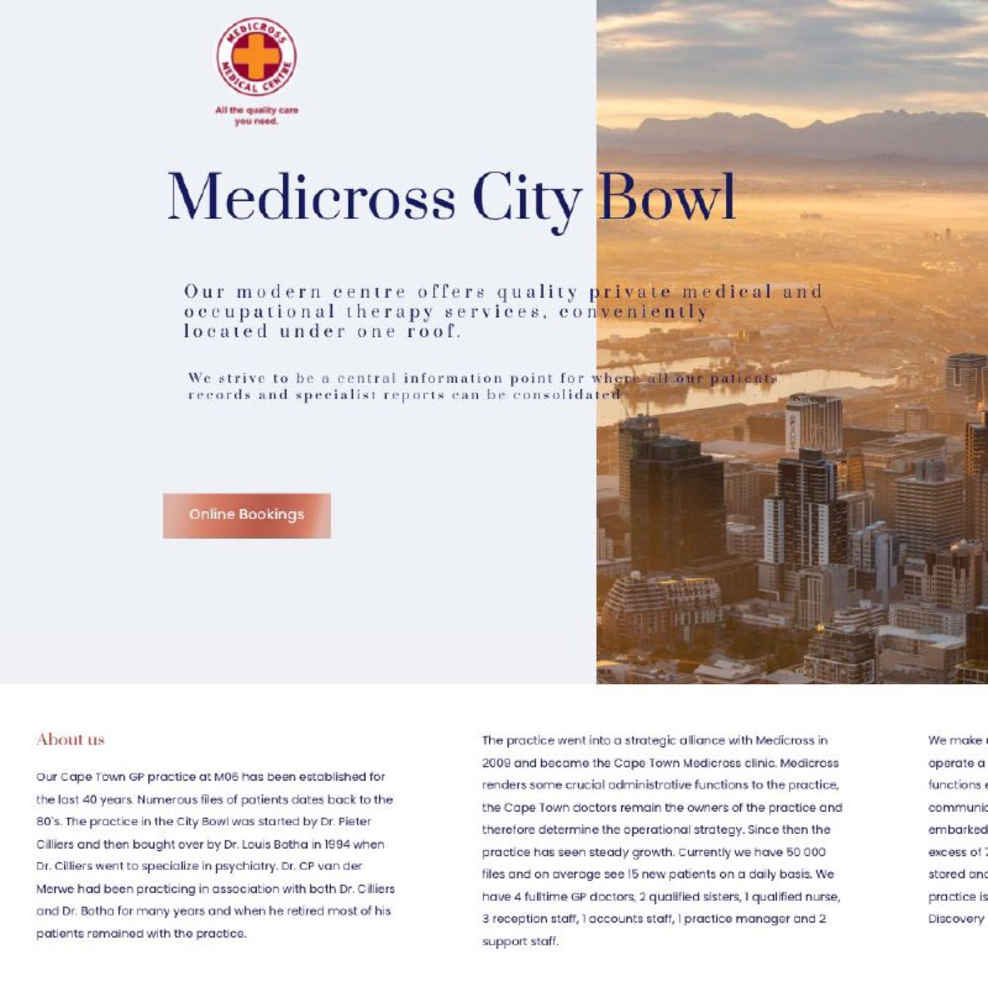 Medicross Cape Town website — hero section