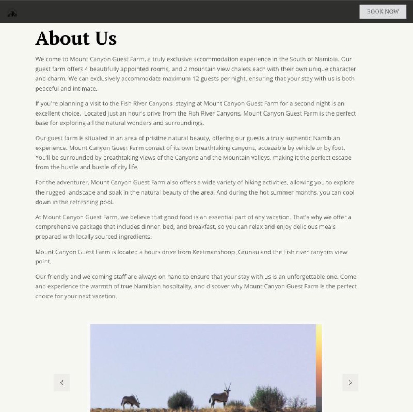 Mount Canyon Guest Farm website — about section