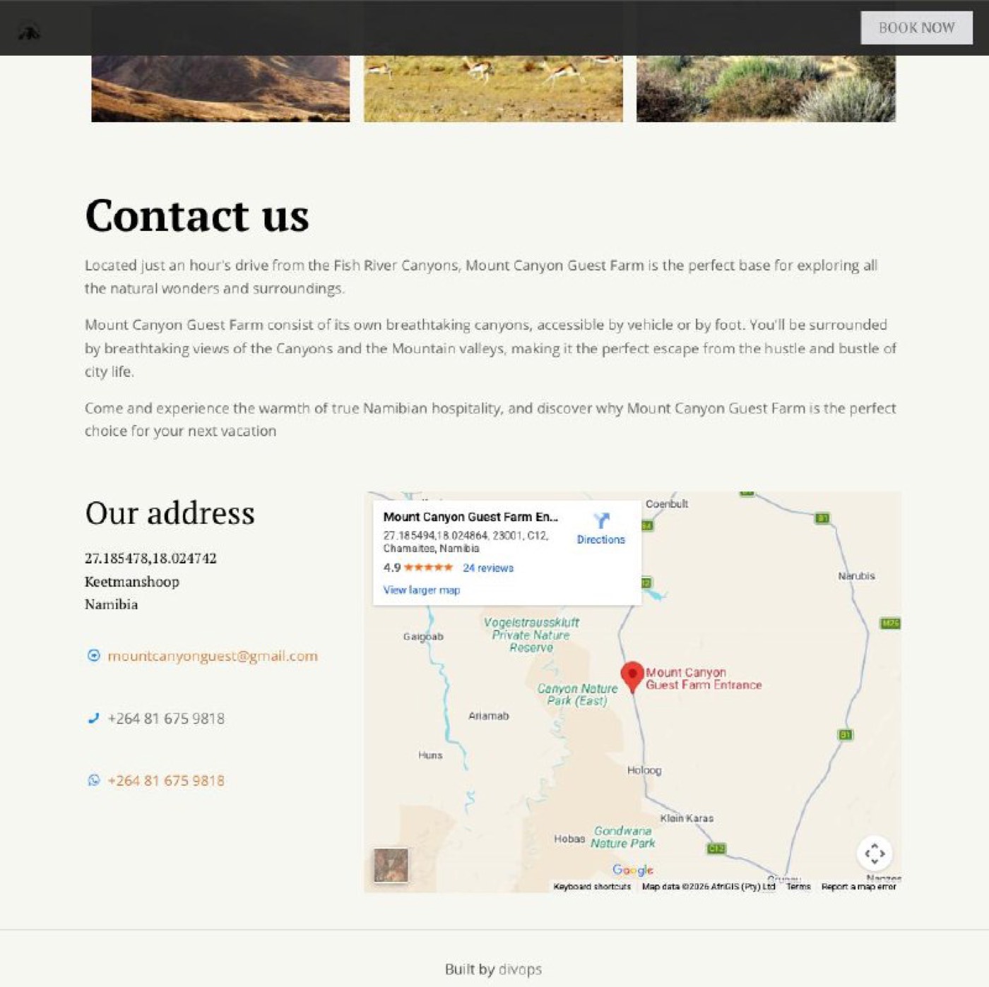 Mount Canyon Guest Farm website — contact/location section